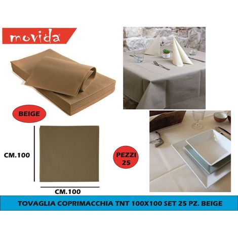 Set 25 Pezzi Tovaglia Quadrata Monouso in TNT Beige 100 x 100 cm