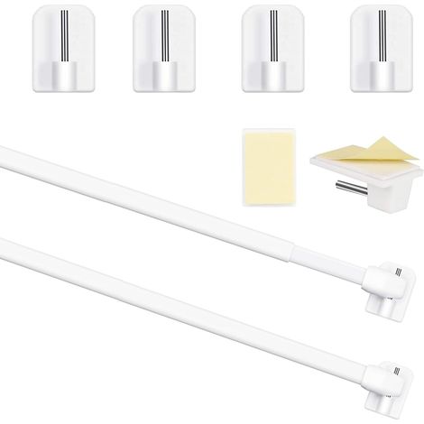 Tringles à Rideau Extensibles - 2 Pièces - Acier Inoxydable Blanc - Fixation Adhésive Sans Perçage - Pour Fenêtres PVC et Voilages - 40-70 cm (1/5)