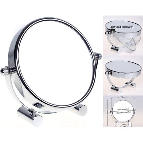 Miroir cosmétique sur Pied, Grossissement x7, Compact Miroir de Table, 6 inch, orientable sur 360°, Chrome, Miroir de Ø 15,3 cm, KXD3142-7x (1/5)