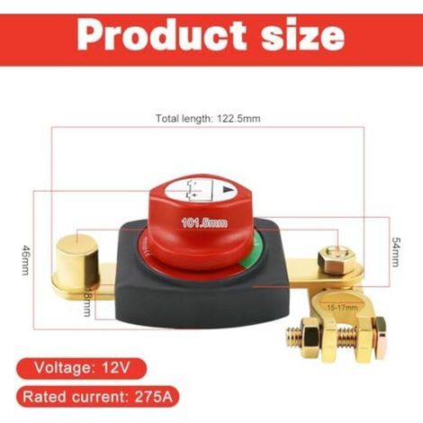 Coupe Circuit Batterie 12V/24V/48V, Réglable 180°Coupe Circuit Batterie Voiture, Top Post Coupe-Batterie, Commutateur de Déconnexion de Batterie, pour Voiture, Bateau, Camion, Moto (1/4)