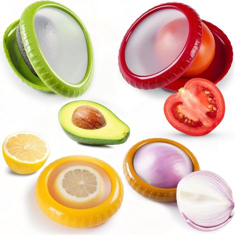 Set di 4 contenitori antiossidante per frutta e verdura (avocado, cipolla, limone, pomodoro) Contenitori riutilizzabili per mantenere gli alimenti freschi in frigorifero Senza BPA (1/5)