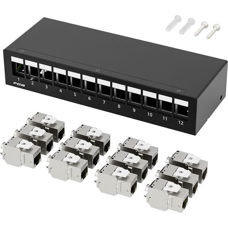 10Gbps 12 Port CAT7 Patch Panel with 12 CAT.7 RJ45 Keystone Jack Modules STP Patch Panel for DSL LAN Network Compatible CAT6 CAT6a CAT7 CAT8 Posing Cable  Panneau de distribution STP pour réseau LAN D (1/5)
