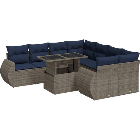 vidaXL Set Divano da Giardino 9pz con Cuscini Grigio Polyrattan Acacia (1/5)