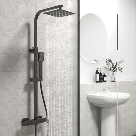 Biubuibath Thermostatic Square Exposed Matte Black Mixer Shower Valve Set Twin Head (1/5)