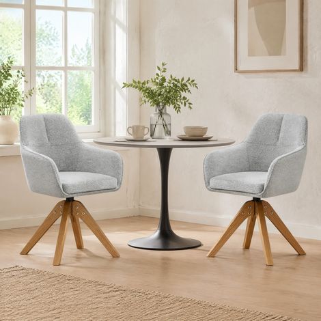Lote de 2 sillas de comedor giratorias 360° de tela gris con patas de roble (1/5)