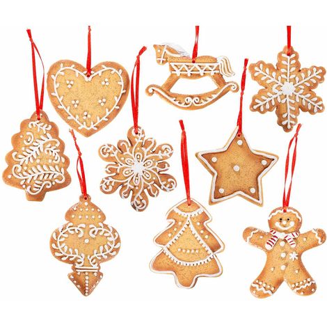 Decorazioni addobbi albero di Natale a biscottino pan di zenzero in resina da appendere, set da 18 pezzi, cm 7 x 10 H