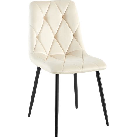 Silla de comedor x1 en terciopelo crema con costuras decorativas de rombos y estructura de metal 100007185 (1/5)
