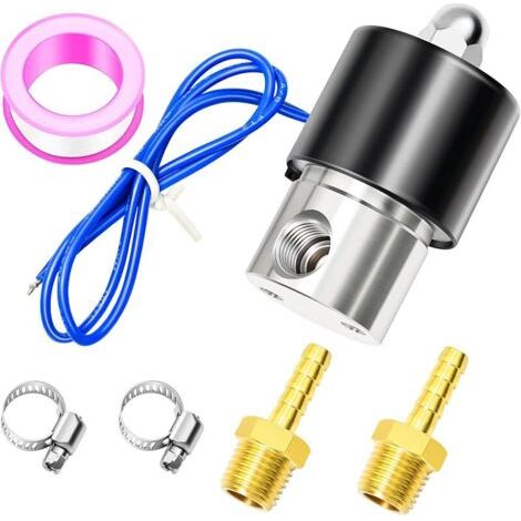 Pair 1/4\" BSP 12V Électrovanne électrique en acier inoxydable avec connecteur cannelé, adaptée pour l'eau, l'air, le carburant, le gaz fermé (1/5)