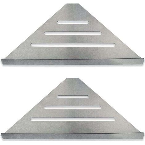 Étagère d'angle de che pour salle de bain, lot de 2 en acier inoxydable, haute qualité, design d'angle moderne, fixation murale et installation facile, support d'étagère inclus (1/4)
