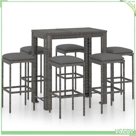 3064785 Ensemble de bar de jardin 7 pcs et coussins Résine tressée Gris (1/5)