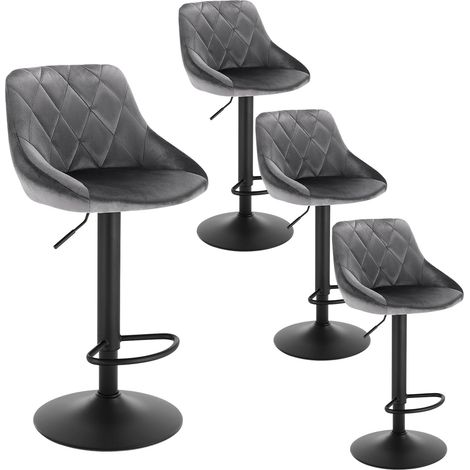 Woltu – Lot de 4 tabourets de bar – Siège en velours rembourré – Hauteur réglable 60-82 cm – Cadre en métal – Gris foncé
