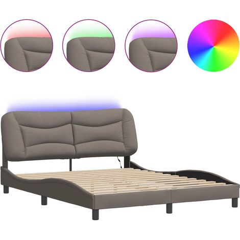 Lit double - lit simple - Cadre de lit avec LED Hvar taupe 160x200 cm tissu fr5249 - Maison La Vie (1/5)