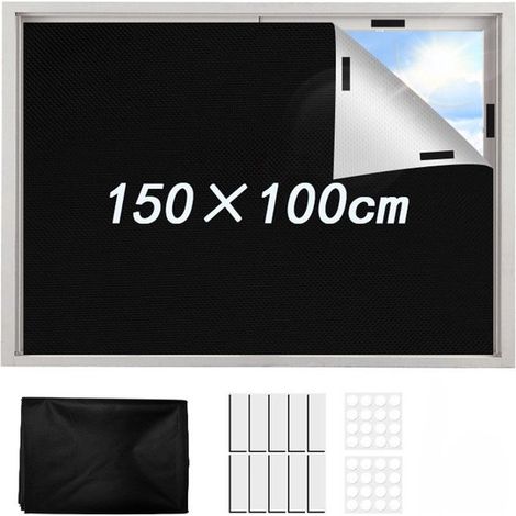 Rideau occultant sans perçage 150 x 100 cm – Film de fenêtre occultant noir avec 20 bandes auto-agrippantes – Tissu portable bloquant lumière et chaleur – Pour toutes les fenêtres (1/5)