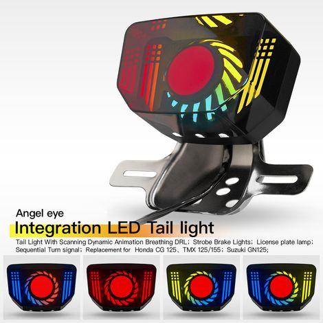 Feu arrière LED avec animation dynamique de balayage DRL respirant, lampe de frein strobe moto éclairage de plaque remplacement pour Honda CG, CD, CT, PH TMX (support ABS, feu de circulation rouge) (1/5)