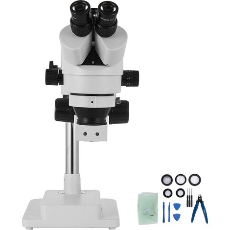 Mophorn Microscopio estéreo trinocular simultáneo de 3,5X a 90X, trinocular de 360° con brazo articulado doble para una mejor visualización