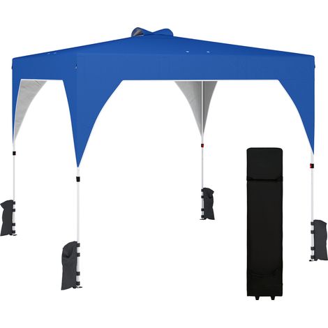 3x3m Faltpavillon mit Zentralverriegelung, verstellbarer Höhe, Tragetasche mit Rollen und blauen Sandsäcken