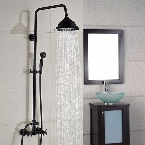 Shower Faucet Set Modern Shower Systems Include Hand Shower, Rain Shower Mixer Black (1/5)