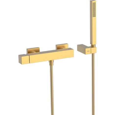 TRES 00716703OM CUADRO Grifo Monomando Mural para Ducha Color Oro Mate 24K - ref: 00716703OM