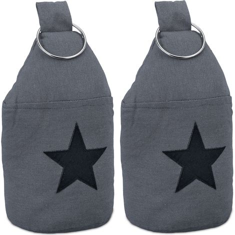 Relaxdays Set of 2 Doorstops, Star Motif, HxØ: 22.5 x 11 cm, Free-standing, Slam Brake, with Handle, Dark Grey/Black