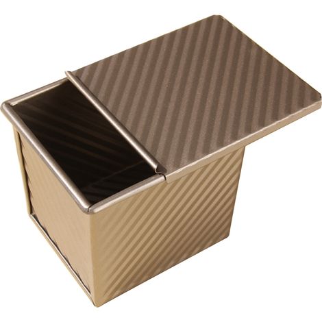 Moule à pain grillé en acier carbone doré antiadhésif, design cannelé avec couvercle pour cuisson au four, taille S 10x10x9.7cm (1/5)