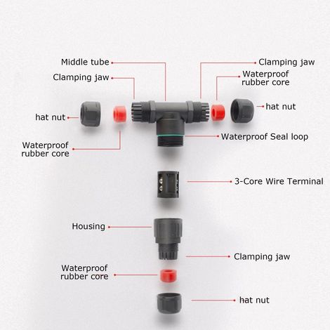 Wasserdichter T-Stecker (3 Stück), dreipoliger wasserdichter Stecker, IP68 (1/5)