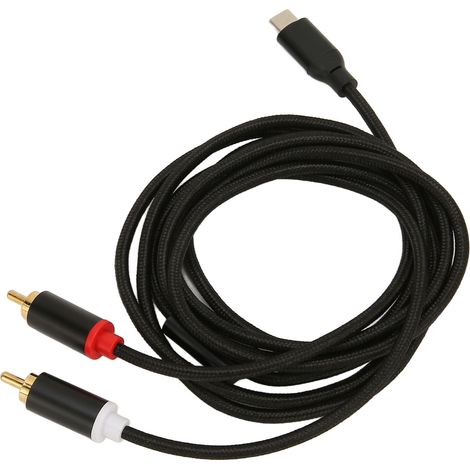 Câble USB-C vers 2 RCA mâles, plaqué or, pour son stéréo HiFi, compatible avec téléphones, tablettes, autoradios et haut-parleurs (2 m). (1/5)