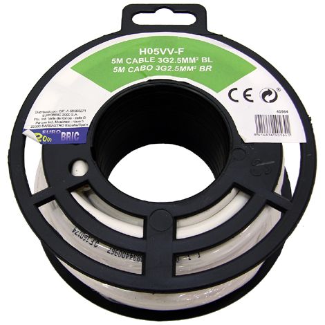 5m cable manguera redonda H05VV-F  3G2,5mm² blanco