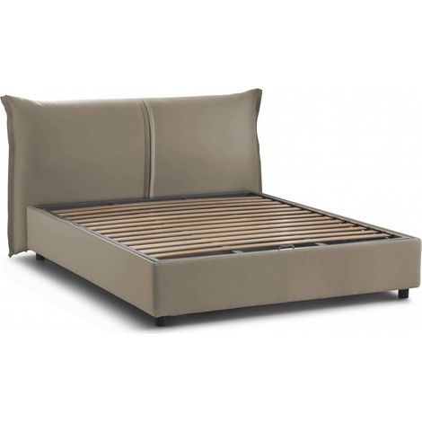 Dmora - Letto matrimoniale Darabon, Letto contenitore con rivestimento in tessuto, 100% Made in Italy, Apertura frontale, adatto per materasso Cm 160x190, Tortora (1/5)