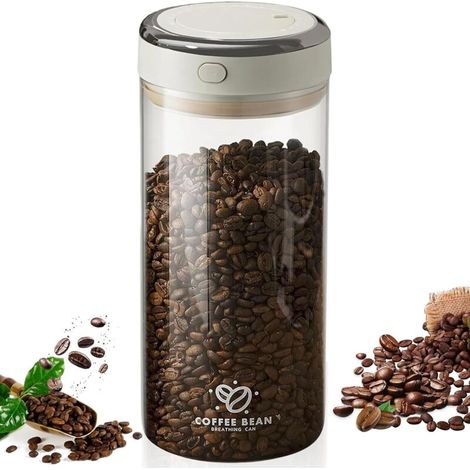 Contenitore ermetico da 1,7 litri per caffè con coperchio, valvola di sfiato e indicatore di data, barattolo in vetro sottovuoto per chicchi di caffè, contenitore per cereali, tè, frutta secca, spezie