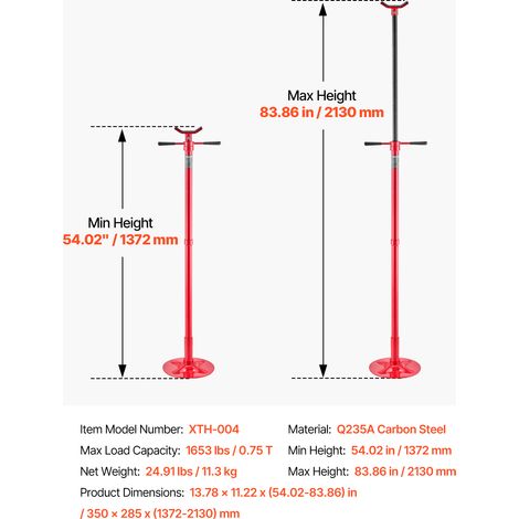 VEVOR Underhoist Support Stand, 3/4 Ton (1653 lbs) Capacity Under Hoist Jack Stand, Lifting from 54.02" to 83.86", Bearing Mounted Spin Handle, Self-Locking Threaded Screw, Support Vehicle Components (1/4)
