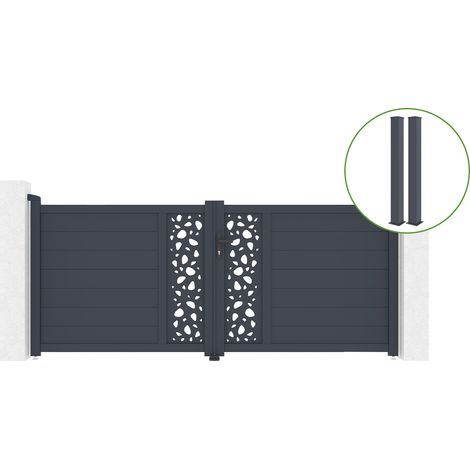 Portail battant 3m SUNNY H.120cm alu + 2 poteaux EIFEL 15x15cm H.166cm GRIS (1/5)