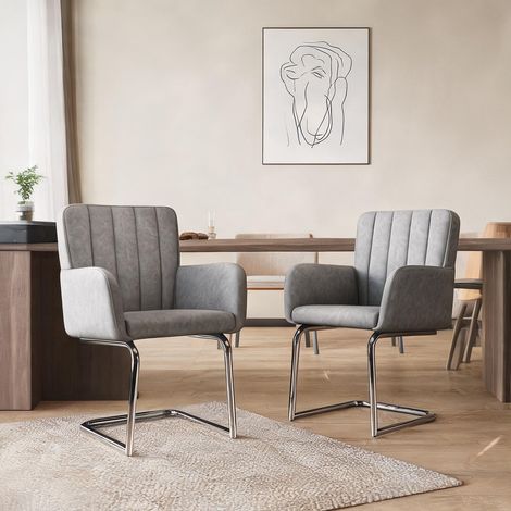 Lot de 2 chaises de salle à manger grises en simili cuir (1/5)