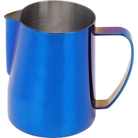 600ml Stainless Steel Coffee Pitcher, Milk Frother Cup with Ergonomic Handle for Latte Art (Blue) (1/5)