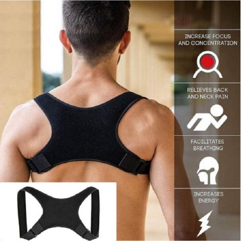 Correcteur de posture noir, ceinture anti-rebond homme et femme, maintien dorsal ergonomique, soutien lombaire efficace, aide au redressement du dos, confort optimal, réducteur de douleurs (1/5)