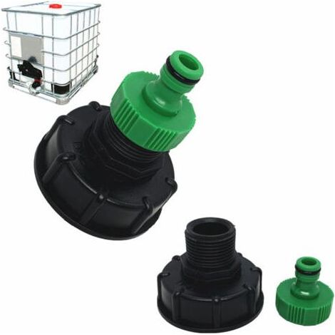 Raccord S60x6 avec connecteur de robinet à dégagement rapide de 1" pour réservoir IBC, récupération des eaux de pluie de 1 000 L (raccord de 1" 90 g et connecteur de tuyau à 4 points) (1/5)