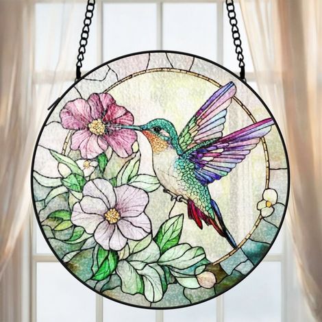 Attrape-soleil vitrail colibri 20 cm décoration fenêtre lumineuse suspension cadeau anniversaire (1/5)