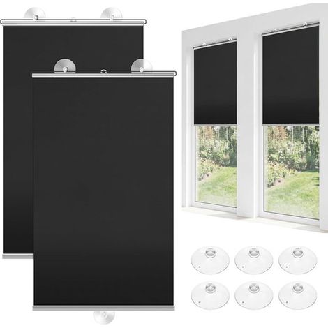 Lot de 2 stores occultants à ventouses 40 x 125 cm, sans perçage, protection solaire portable pour chambre, balcon et voyage, noir (1/5)