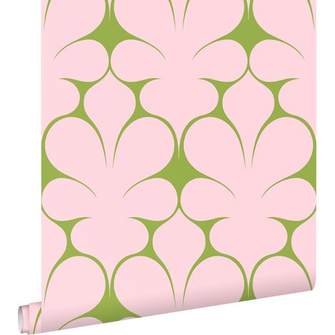 papier peint ornements au style rétro rose et vert - ESTAhome (1/5)
