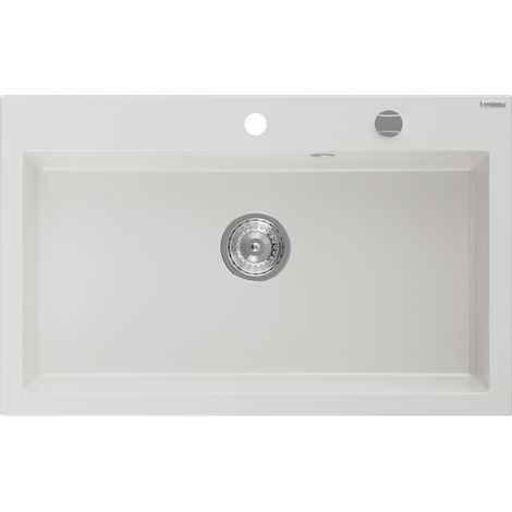 Mexen – Évier granitique 1 bac 800 x 500 mm blanc – Siphon chromé – Résistant aux rayures – 652780100520 - ELIX 800 X (1/5)