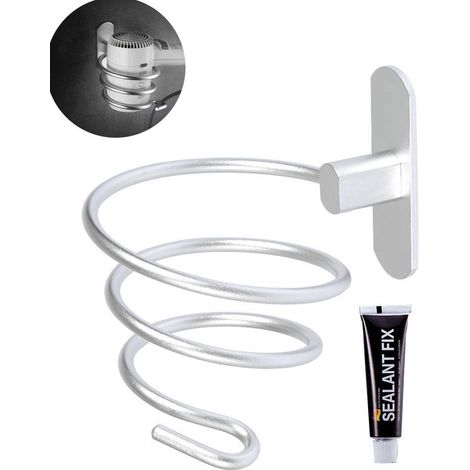 Soporte para secador de pelo montado en la pared, soporte/estante de almacenamiento para secador de pelo de acero inoxidable 304, accesorios de baño (blanco) (A) (1/5)