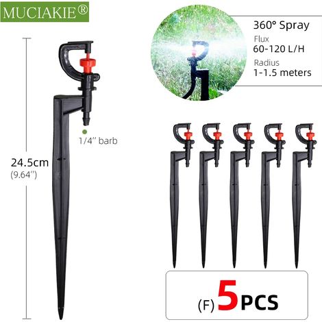 Lot de 5 arroseurs de jardin (24 types) avec piquet, goutteurs à réfraction à atomisation réglable, buses à vortex, raccord cannelé 1/4'' (1/5)