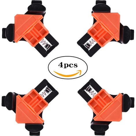 Serre Joint Angle,Pinces à Bois, lot de 4 Pinces à Angle Droit à 60degrés 90degrés 120 degrés, Outillage Bois, localisateur de Trous, Pour le Travail du Bois, le Cadre Photo Bricolage, Outils à Main (1/5)