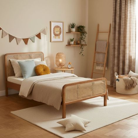 Lit enfant 90x190 cannage marron avec tête de lit Terre de nuit ANNA - ANNA (1/4)