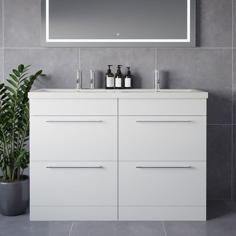 Napoli 390 Gloss White 1200mm 4 Drawer Vanity Unit with Double Glide Basins - 1200mm - Chrome 320mm Handle