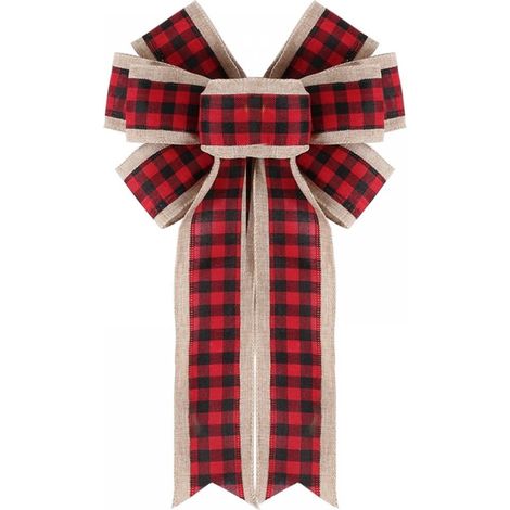 Ribbon Bow - Buffalo Plaid Christmas Wreath Bow - Indoor Outdoor Front Door Decoration - 41 x 21 cm - 1 Piece (1/5)