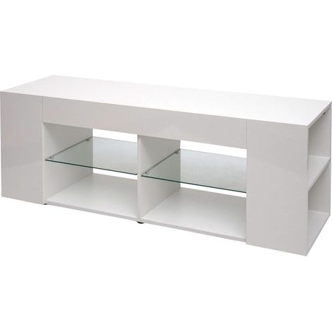 [JAMAIS UTILISÉ] Meuble TV HHG-640, Table de télévision Table basse Armoire TV Commode, bois 50x144x40cm Compartiment de rangement, blanc brillant
