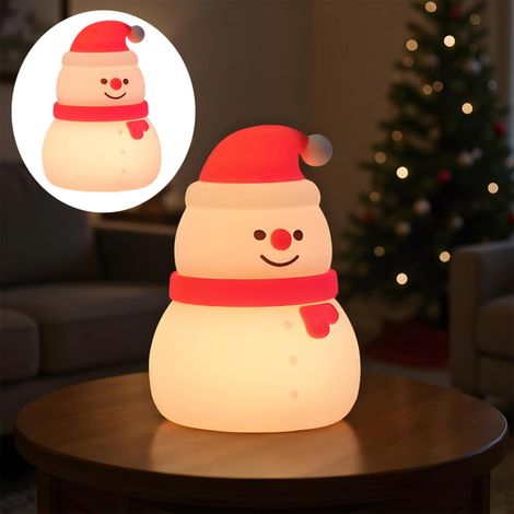 Lampe de nuit pour enfant ambiance colorée, lampe d'ambiance rechargeable, mini veilleuse en silicone, lumière colorée, bonhomme de neige de Noël (1/5)