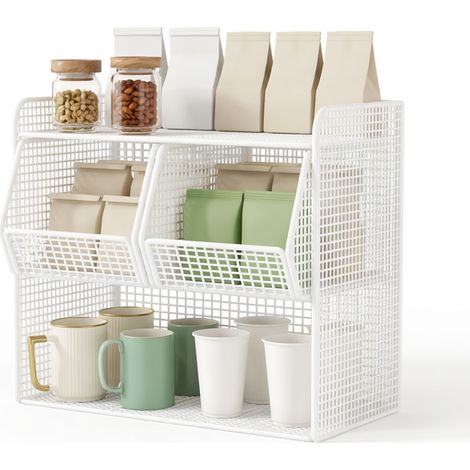 Étagère de rangement de bureau à plusieurs niveaux blanc blancpetit (1/5)