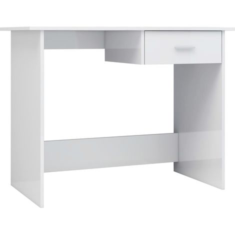 Bureau table poste de travail meuble d'ordinateur informatique étude brillant 100 x 50 x 76 cm bois d’ingénierie blanc
