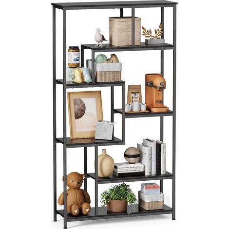 Bealife – Bibliothèque 7 niveaux en métal noir – Dimensions 100 x 30 x 180 cm – Pieds réglables pour stabilité – Étagère ouverte pour rangement facile